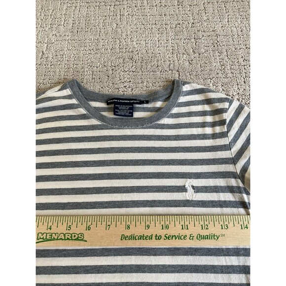Ralph lauren sport Girl’s crewneck tshirt size L .Gray white stripes soft touch - Picture 3 of 7